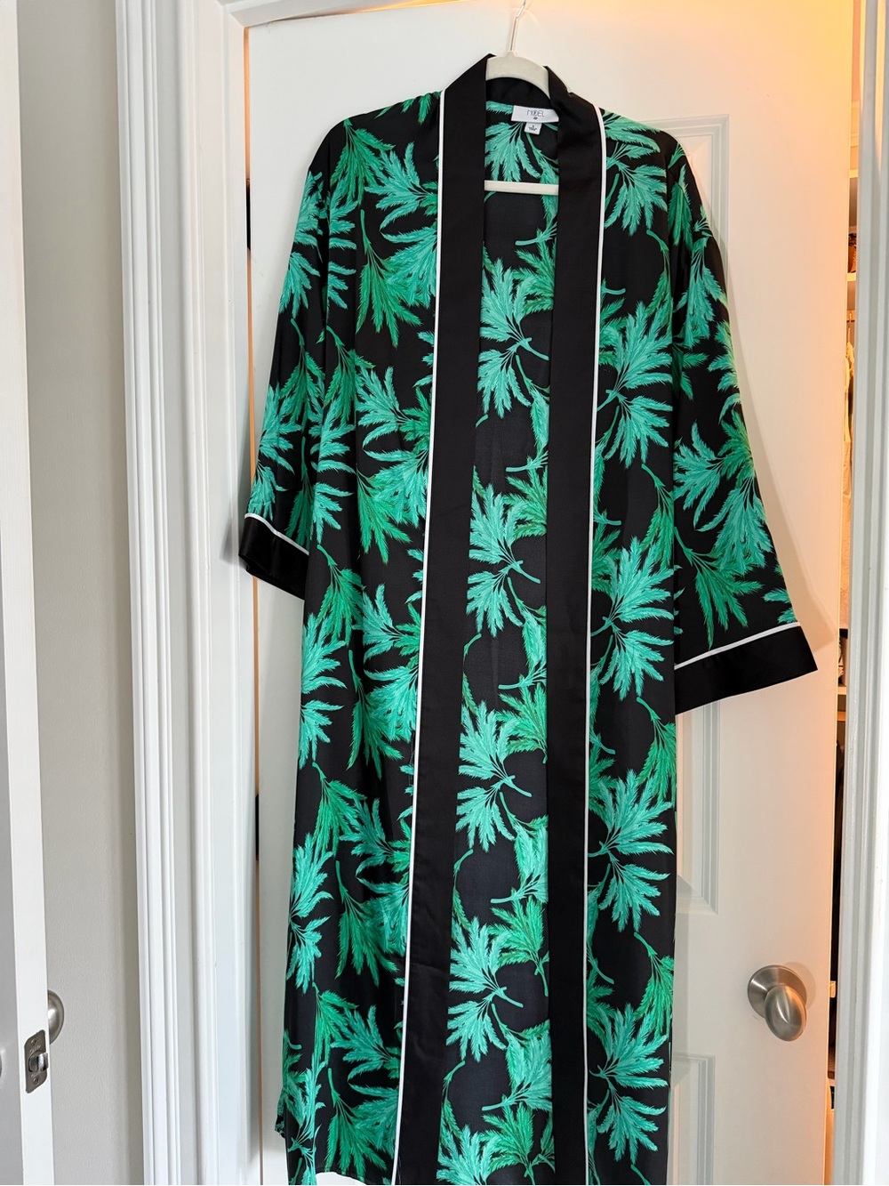 Fe Noel x Target Black and Green Palm-Print Swim Coverup Kimono.